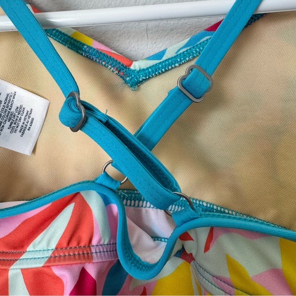 NWT Lands’ End Ruffle UPF 50 Tankini Top Size 6 Turquoise Floral Pink Orange - Picture 7 of 10